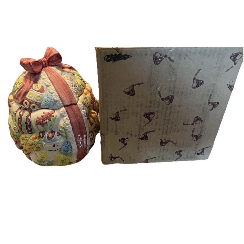 PBC International‎ Easter Egg Ceramic Cookie Jar Pink Bow Floral Spring Decor